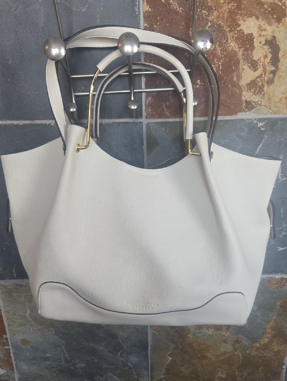 Structured Cream Tote with Gold-Accent Arch Handles